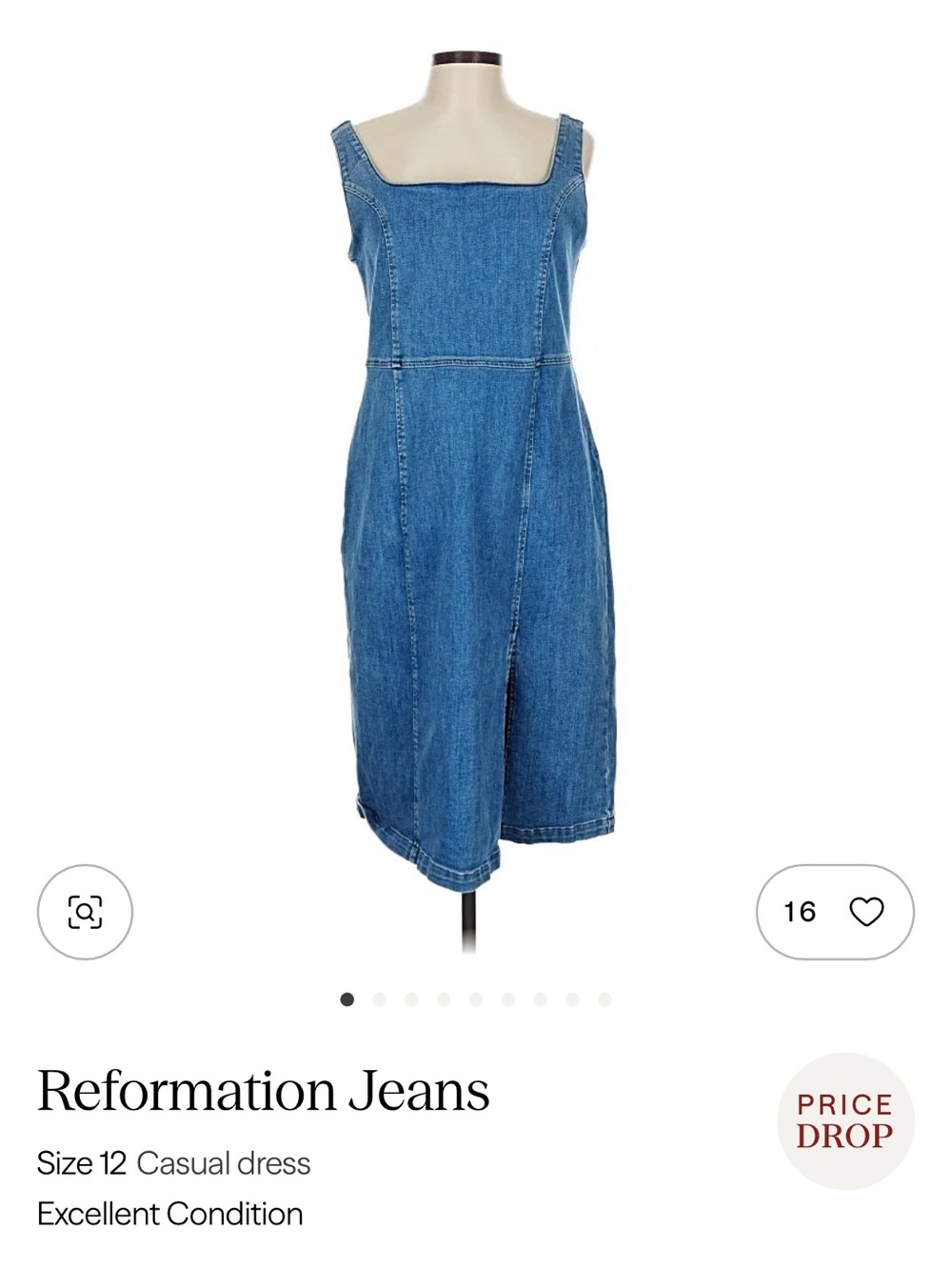 Reformation Blue Denim Midi Overall Dress